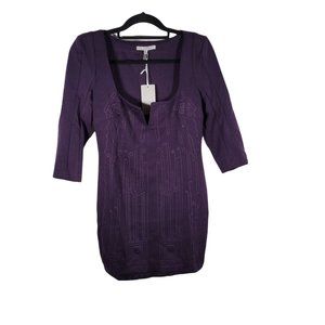 Lucy Paris Purple Plum Dress Mini 3/4 Sleeves Sequins Split Square Neck NWT